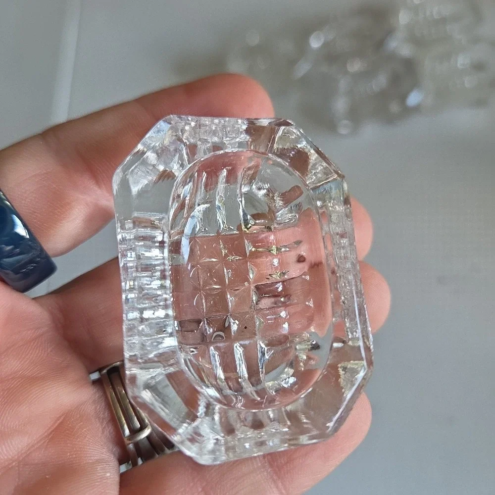 Vintage Rectangular Open Cut Glass Salt Dip Salt Cellars Clear Footed Set of 6